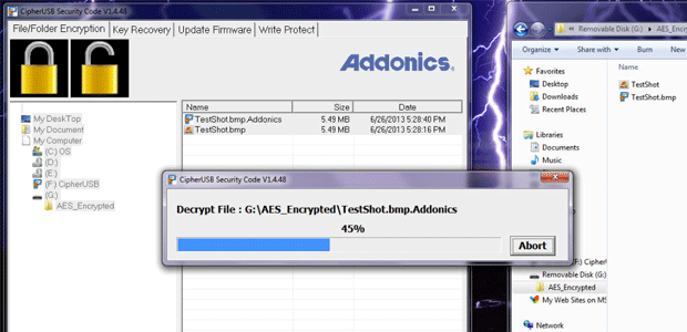 Screenshot of Cipher USB FLE at work